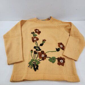 Vintage Helen Alexander 1970s Floral Knit Sweater Small New Old Stock Yellow